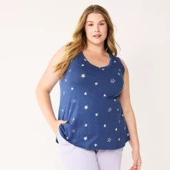 Plus Size Sonoma Goods For Life® V-Neck Swing Tank -Sonoma Clothing Store 5497118 Navy Stars