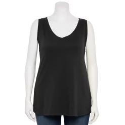 Plus Size Sonoma Goods For Life® V-Neck Swing Tank -Sonoma Clothing Store 5497118 Pitch Black