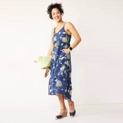 Women's Sonoma Goods For Life Tiered Midi Dress -Sonoma Clothing Store 5504040 Blue Floral