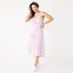 Women's Sonoma Goods For Life Tiered Midi Dress -Sonoma Clothing Store 5504040 Lilac Stripe