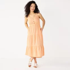 Women's Sonoma Goods For Life Tiered Midi Dress -Sonoma Clothing Store 5504040 Peach Stripe