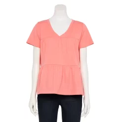 Women's Sonoma Goods For Life® Tiered V-Neck Top -Sonoma Clothing Store 5508144 Coral