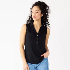 Women's Sonoma Goods For Life® Popover V-neck Utility Tank -Sonoma Clothing Store 5522895 Black