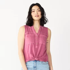 Women's Sonoma Goods For Life® Popover V-neck Utility Tank -Sonoma Clothing Store 5522895 Raspberry