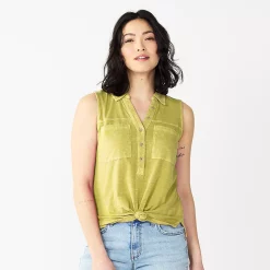 Women's Sonoma Goods For Life® Popover V-neck Utility Tank -Sonoma Clothing Store 5522895 Yellow Green