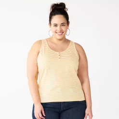 Plus Size Sonoma Goods For Life® Striped Henley Tank -Sonoma Clothing Store 5528667 Yellow Stripe