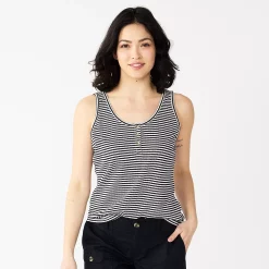 Women's Sonoma Goods For Life® Striped Henley Tank Top -Sonoma Clothing Store 5529186 Black White Strip E