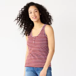Women's Sonoma Goods For Life® Striped Henley Tank Top -Sonoma Clothing Store 5529186 Purple Brown Stripe