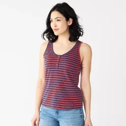 Women's Sonoma Goods For Life® Striped Henley Tank Top -Sonoma Clothing Store 5529186 Red Navy Stripe