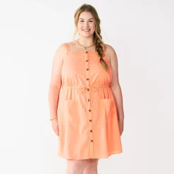 Plus Size Sonoma Goods For Life® Linen-Blend Tank Dress -Sonoma Clothing Store 5539053 Peach Embroidery