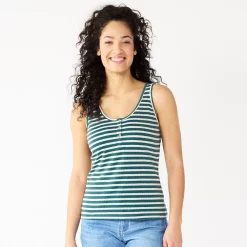Women's Sonoma Goods For Life® Striped Henley Tank 18 Women's Sonoma Goods For Life® Striped Henley Tank -Sonoma Clothing Store 5542172 Green Cream Stripe