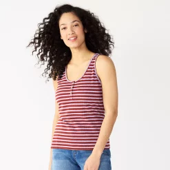 Women's Sonoma Goods For Life® Striped Henley Tank 19 Women's Sonoma Goods For Life® Striped Henley Tank -Sonoma Clothing Store 5542172 Purple Brown Stripe