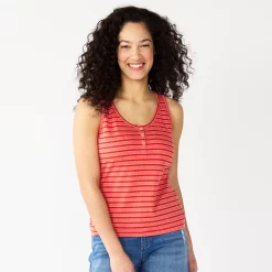 Women's Sonoma Goods For Life® Striped Henley Tank 16 Women's Sonoma Goods For Life® Striped Henley Tank -Sonoma Clothing Store 5542172 Red Coral Stripe