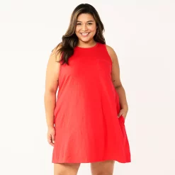 Plus Size Sonoma Goods For Life® Pocket Sleeveless Swing Dress -Sonoma Clothing Store 5546108 Red