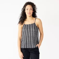 Women's Sonoma Goods For Life® Squareneck Camisole -Sonoma Clothing Store 5546411 Black Flower Stripe