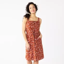 Women's Sonoma Goods For Life® Print Button-Front Tank Dress -Sonoma Clothing Store 5547163 Brown Floral