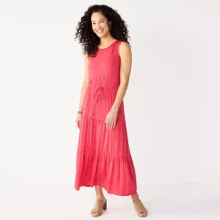 Women's Sonoma Goods For Life® Tiered Maxi Tank Dress -Sonoma Clothing Store 5548145 Coral