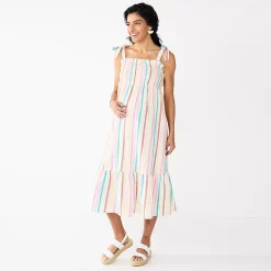 Maternity Sonoma Goods For Life® Smocked Tie-Shoulder Midi Dress -Sonoma Clothing Store 5548733 Rainbow Stripe