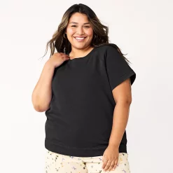 Plus Size Sonoma Goods For Life® Short-Sleeve Fleece Sweatshirt -Sonoma Clothing Store 5550378 Black