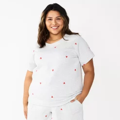 Plus Size Sonoma Goods For Life® Short-Sleeve Fleece Sweatshirt -Sonoma Clothing Store 5550378 Gray Hearts