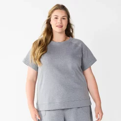 Plus Size Sonoma Goods For Life® Short-Sleeve Fleece Sweatshirt -Sonoma Clothing Store 5550378 Heather Gray