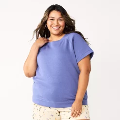 Plus Size Sonoma Goods For Life® Short-Sleeve Fleece Sweatshirt -Sonoma Clothing Store 5550378 Iris Bouquet