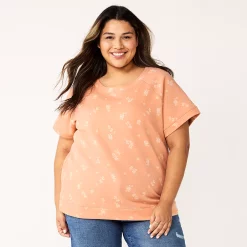 Plus Size Sonoma Goods For Life® Short-Sleeve Fleece Sweatshirt -Sonoma Clothing Store 5550378 Peach Floral