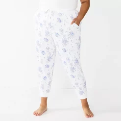 Plus Size Sonoma Goods For Life® Essential Banded Bottom Pajama Pants -Sonoma Clothing Store 5553692 White Floral