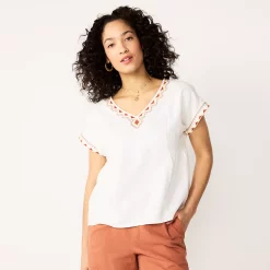 Petite Sonoma Goods For Life® Dolman Sleeve Half Peplum Top -Sonoma Clothing Store 5571499 Cream Embroidery