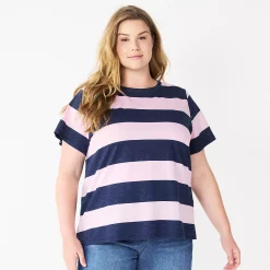 Petite Plus Size Sonoma Goods For Life® Crewneck Tee 46 Petite Plus Size Sonoma Goods For Life® Crewneck Tee -Sonoma Clothing Store 5572597 Purp Navy Rugby Stripe