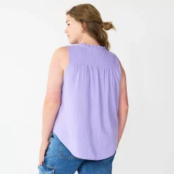 Plus Size Sonoma Goods For Life® Solid Ruffled Button-Front Tank -Sonoma Clothing Store 5575169 ALT