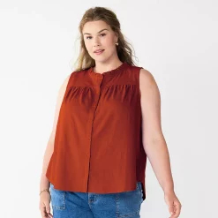 Plus Size Sonoma Goods For LifeĀ® Solid Ruffled Button-Front Tank
