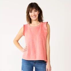 Women's Sonoma Goods For Life® French Terry Flutter-Sleeve Top -Sonoma Clothing Store 5576747 Coral