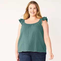 Plus Size Sonoma Goods For Life® Ruffle Tank Top 9 Plus Size Sonoma Goods For Life® Ruffle Tank Top -Sonoma Clothing Store 5578985 Deep Blue Green