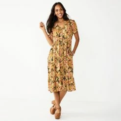 Women's Sonoma Goods For Life® Button Front Tiered Midi Dress -Sonoma Clothing Store 5579211 Olive Floral