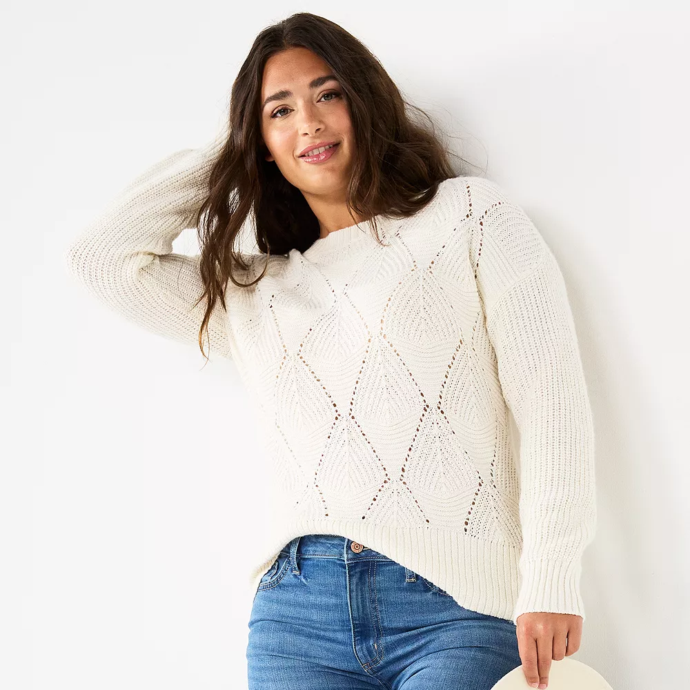 Women's Sonoma Goods For Life® Diamond Stitch Pullover Sweater 3 Women's Sonoma Goods For Life® Diamond Stitch Pullover Sweater