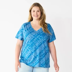 Petite Plus Size Sonoma Goods For Life® Everyday V-Neck Tee -Sonoma Clothing Store 5581510 Blue Diagonal Dye