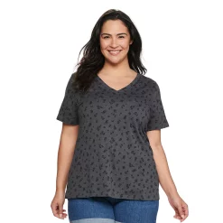 Petite Plus Size Sonoma Goods For Life® Everyday V-Neck Tee -Sonoma Clothing Store 5581510 Dark Gray Mini Floral