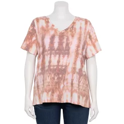 Petite Plus Size Sonoma Goods For Life® Everyday V-Neck Tee -Sonoma Clothing Store 5581510 Purple Peach Tie Dye