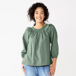 Women's Sonoma Goods For Life® Ruffle Shoulder Peasant Top -Sonoma Clothing Store 5584039 Green Gray Blue