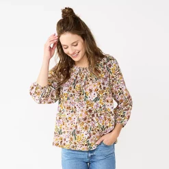 Women's Sonoma Goods For Life® Ruffle Shoulder Peasant Top -Sonoma Clothing Store 5584039 Purple Multi Floral