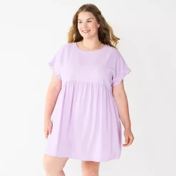 Plus Size Sonoma Goods For Life® Ruffled A-Line Mini Dress -Sonoma Clothing Store 5584068 Lilac
