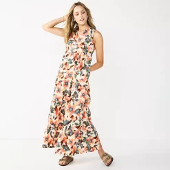Petite Sonoma Goods For Life® Tiered Maxi Dress -Sonoma Clothing Store 5584155 Pink Floral