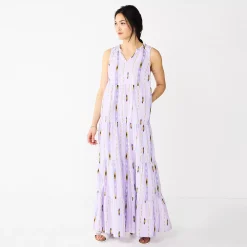 Petite Sonoma Goods For Life® Tiered Maxi Dress -Sonoma Clothing Store 5584155 Purple Ikat Stripe