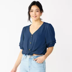 Women's Sonoma Goods For LifeĀ® Pleated Elbow-Sleeve Blouse