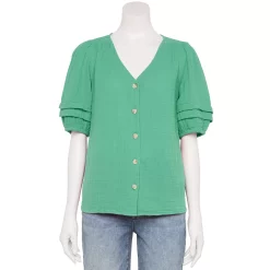 Women's Sonoma Goods For Life® Pleated Elbow-Sleeve Blouse -Sonoma Clothing Store 5584778 Teal