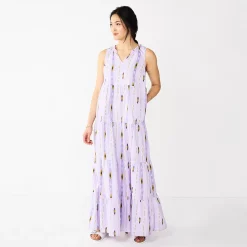 Women's Sonoma Goods For Life® Tiered Maxi Dress -Sonoma Clothing Store 5584784 Purple Ikat Stripe