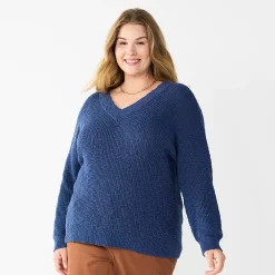Plus Size Sonoma Goods For Life® Long Sleeve V-Neck Sweater -Sonoma Clothing Store 5585496 Blue