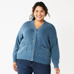 Plus Size Sonoma Goods For Life® Cropped Cardigan -Sonoma Clothing Store 5585627 Washed Blue