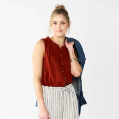 Women's Sonoma Goods For Life® Button-Front Ruffle Tank -Sonoma Clothing Store 5586080 Rust